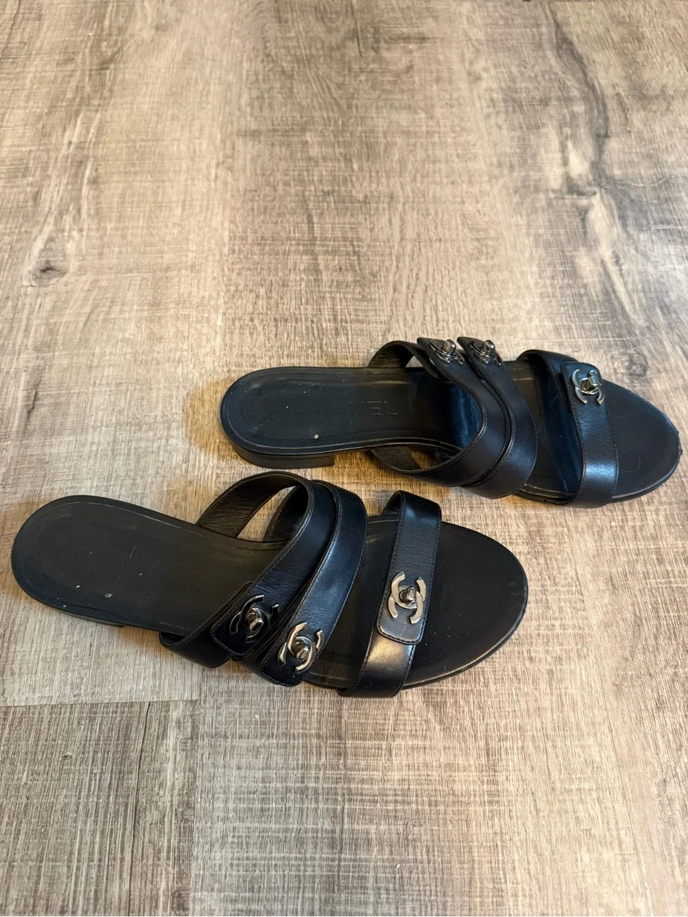 Authentic CHANEL Strappy Turnlock Flat Sandals 37